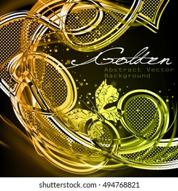 Luxury golden abstract vector background. Stylish shiny vector frame with butterfly.