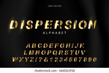 Luxury golden alphabet and number with dispersion effect. Elegant font vector design style for use headline cover, poster, bock, invitation, advertising