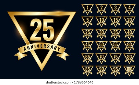 luxury golden anniversay labels and emblem logotype set