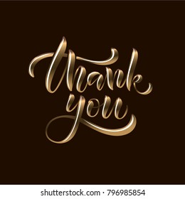 Luxury golden appreciative vector calligraphy text "Thank you" on black simple background for handbill, flysheet, broadsheet, presenting, sell out, bargain sale, closeout, give away, emailing, blog