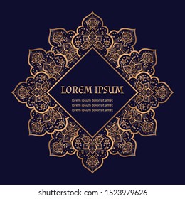 Luxury golden arabesque frame vector. Islamic paisley royal pattern template.  Ethnic design for Christmas invite card, New year party tag, beauty spa salon flyer, wedding.