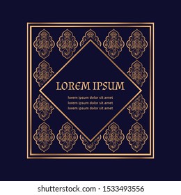 Luxury golden arabesque frame vector. Islamic paisley royal pattern template.  Moroccan design for Christmas invite card, New year party tag, beauty spa salon flyer, wedding.