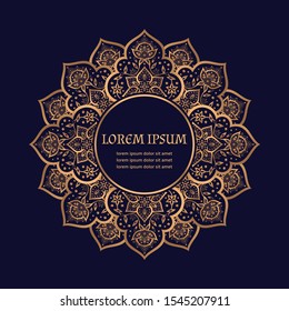 Luxury golden arabesque frame vector. Islamic paisley royal pattern template.  Indian design for Christmas invite card, New year party tag, beauty spa salon flyer, wedding.