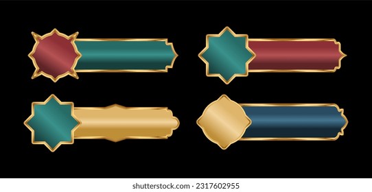 luxury golden Arabic Islamic text box title frame border and Islamic lower third banner set isolated on background