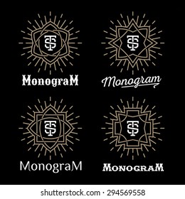 luxury golden art deco classic linear monochrome minimal hipster geometric vintage vector monogram, frame, border, label, logo, badge, crest for club, bar, cafe, restaurant, hotel, boutique