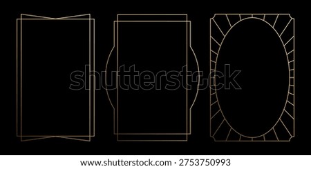 Luxury golden art deco vertical frame set with oval and sunburst line art