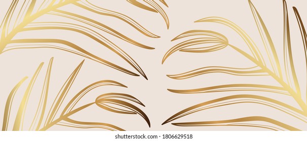 Luxury golden art deco wallpaper. Floral pattern with golden Palm leaves background. Vector illustration.