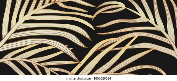 Luxury golden art deco wallpaper. Floral pattern with golden Palm leaves background. Vector illustration.