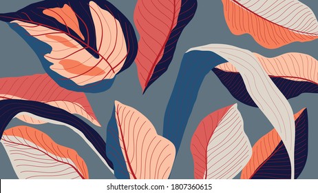 Luxury golden art deco wallpaper. Nature background vector. Floral pattern with golden split-leaf Philodendron plant with monstera plant line art on dark color background. Vector illustration.