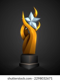 Luxury golden award trophy with silver star