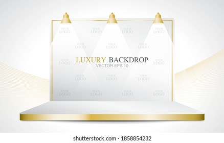 Luxury golden backdrop with spotlight 3D illustration vector.
