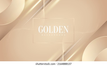 Luxury Golden Background with Glitter and Light Effect. Elegant Cream Background with Wavy Lines and Paper Cut Style