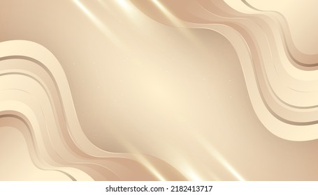 Luxury Golden Background with Glitter and Light Effect. Elegant Cream Background with Wavy Lines and Paper Cut Style