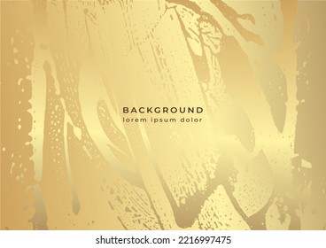 Luxury golden background. Gold soap grunge stains. Sponge spots. Foam water. Shiny paint brush strokes. Glittering liquid on glass. Foam textures. Template with golden splash. Misted glass 