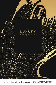 Luxury golden background. Gold soap grunge stains. Sponge spots. Foam water. Shiny paint brush strokes. Glittering liquid on glass. Foam textures. Frame template