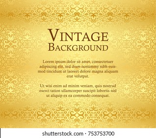 Luxury golden background with vintage damask ornament