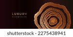 Luxury golden background with wood annual rings texture. Banner with shiny tree ring pattern. Stamp of tree trunk in section. Natural wooden concentric circles. Black and bronze gold background