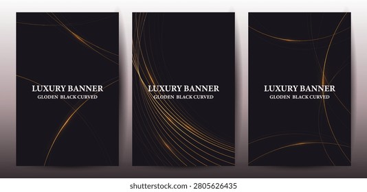 Luxury Golden Black Curved With Gradient Abstract Background Banners Set