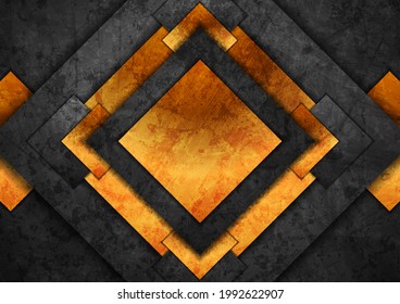 Luxury golden and black grunge geometric abstract background. Vector technology design