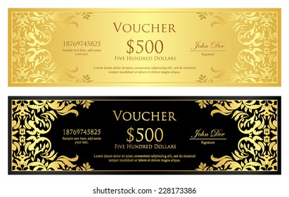 Luxury Golden And Black Voucher With Vintage Ornament