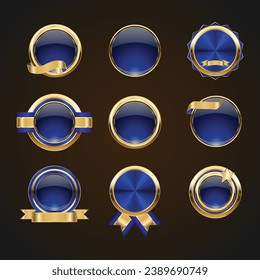 Luxury golden blue badges and labels. Retro vintage circle badge design