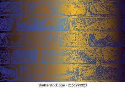 Luxury Golden Blue Metal Gradient Background With Distressed Brick Wall Texture.Vector Illustration