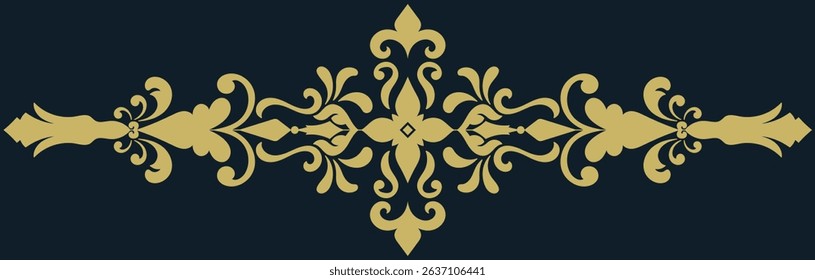 Luxury golden border on dark background. Vintage decorative divider.