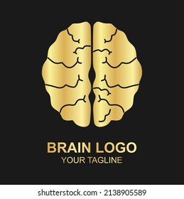 Logotipo del logo del cerebro dorado de lujo vector sobre fondo negro, perfecto para marca
