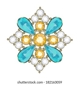 Luxury golden brooch with precious stones vector