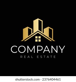 luxury golden building house real estate logo design