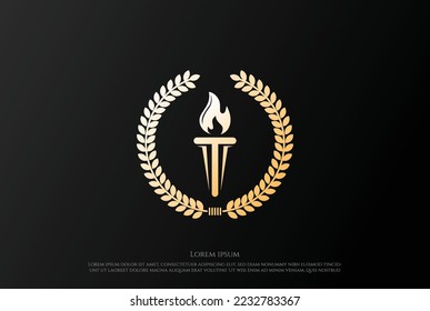 Luxury Golden Burn Torch with Laurel Leaf Badge Emblem Logo