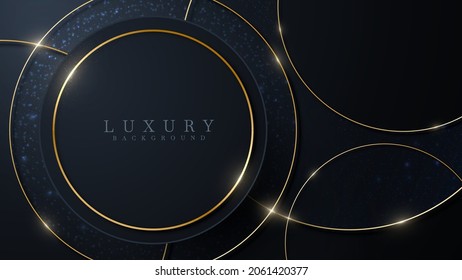 Luxury golden circle background with glitter effect elements.