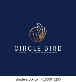 Luxury, golden circle bird logo design template. Creative bird logo design inspiration. can be used as symbols, brand identity, company logo, icons, or others. Color and text can be changed.