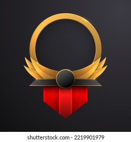 Luxury golden Circle border frame badge with wings and red flag