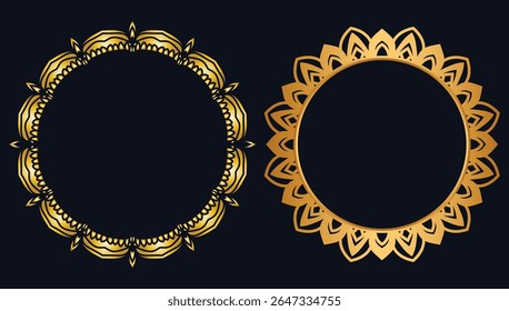 Luxury golden circle frame with vintage mandala gold circular pattern	