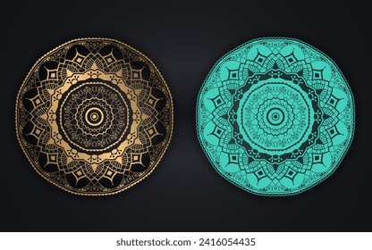 Luxury Golden Color or Colorful Islamic Mandala Background Design.
Circular pattern in form of mandala for Henna, Mehndi, tattoo, decoration. Decorative ornament in ethnic oriental style.