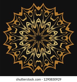 Luxury golden color Hand-Drawn Henna Ethnic Mandala. Circle lace ornament. Vector illustration. for coloring book, greeting card, invitation, tattoo. Anti-stress therapy pattern