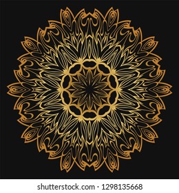 Luxury golden color Hand-Drawn Henna Ethnic Mandala. Circle lace ornament. Vector illustration. for coloring book, greeting card, invitation, tattoo. Anti-stress therapy pattern