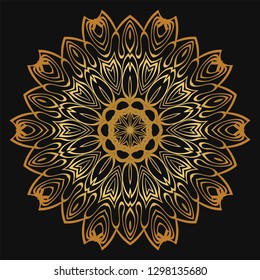 Luxury golden color Hand-Drawn Henna Ethnic Mandala. Circle lace ornament. Vector illustration. for coloring book, greeting card, invitation, tattoo. Anti-stress therapy pattern