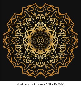 Luxury golden color Hand-Drawn Henna Ethnic Mandala. Circle lace ornament. Vector illustration. for coloring book, greeting card, invitation, tattoo. Anti-stress therapy pattern