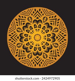 Luxury golden color vector mandala on black background