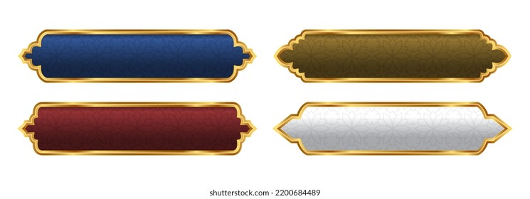 luxury golden colorful 3d arabic islamic text box title frame border banner set with ornamental illustration