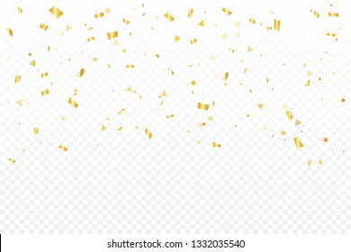 Luxury Golden Confetti On Transparent Background. Celebration & Party. Vector Illustration