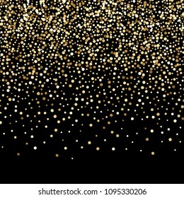 Luxury golden confetti particles, gold glittering background. Scattered golden dots design. Vector illustration.