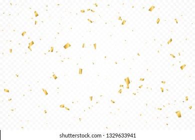 Luxury Golden Confetti Ribbon Falling On Transparent Background. Vector