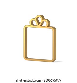 Luxury golden contoured golden gift box shape with bow decorative isometric design 3d template realistic vector illustration. Amazing Christmas tree toy bauble for festive holiday decor isolated