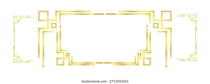 Luxury golden corner border frame isolated on transparent background. Elegant gold lines ornament for wedding invitations, greeting cards, certificates, decorative design.eps
