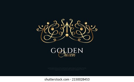 Luxury Golden Crown Logo Design. Royal King or Queen Crown Logo or Icon. Elegant Diadem Vector Illustration