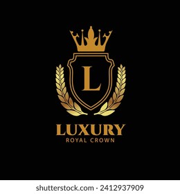 Diseño vectorial del logotipo de la corona dorada de lujo