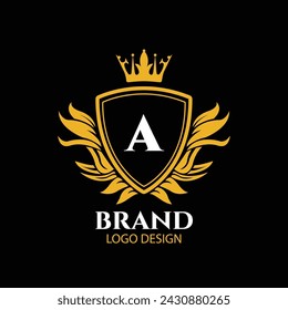 Luxury Golden Crown Shield alphabets logo | Luxury logo vector design | Letter logo vector design